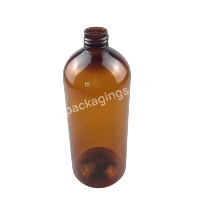 Plastic Empty Bottle Packaging 500ml Clear Amber Boston Round Cosmetic Bottle