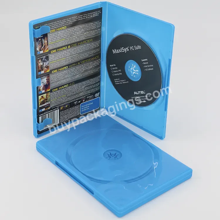 Plastic Mini Dvd Quad Case 14mm Dvd Storage Case With Full Sleeve Blue Dvd Holder