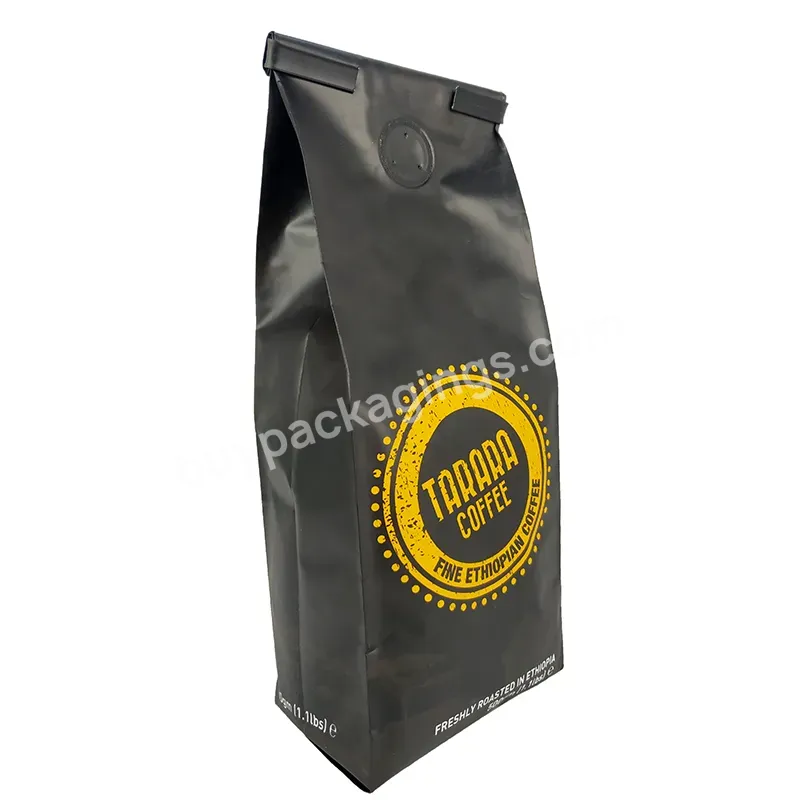 Plastic Packaging Bag Coffee Bean Flat Bottom Pouch Stand Up Bottom Bag With Tin Tie Valve