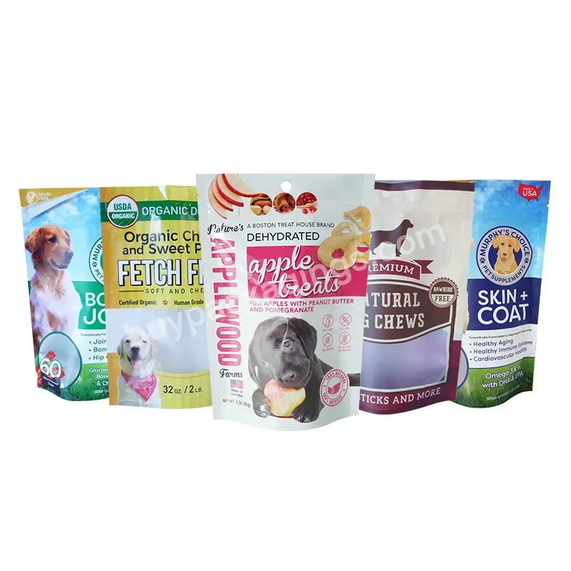 Plastic Pet Dog Food Packaging Bag With Resealable Zipper Oem Dog Feed Bag Custom Pet Treat Stand Up Pouch