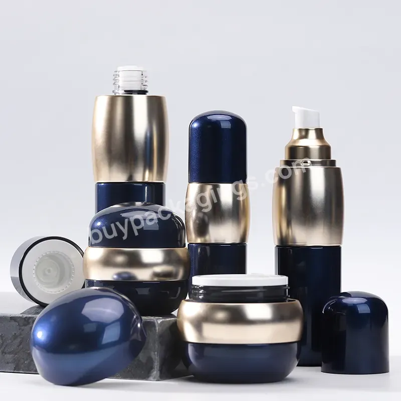 Plastic Petg Bottle High-end Luxury Cosmetic Lotion Bottle Set Blue Skincare Packaging Plastic Bottle Set