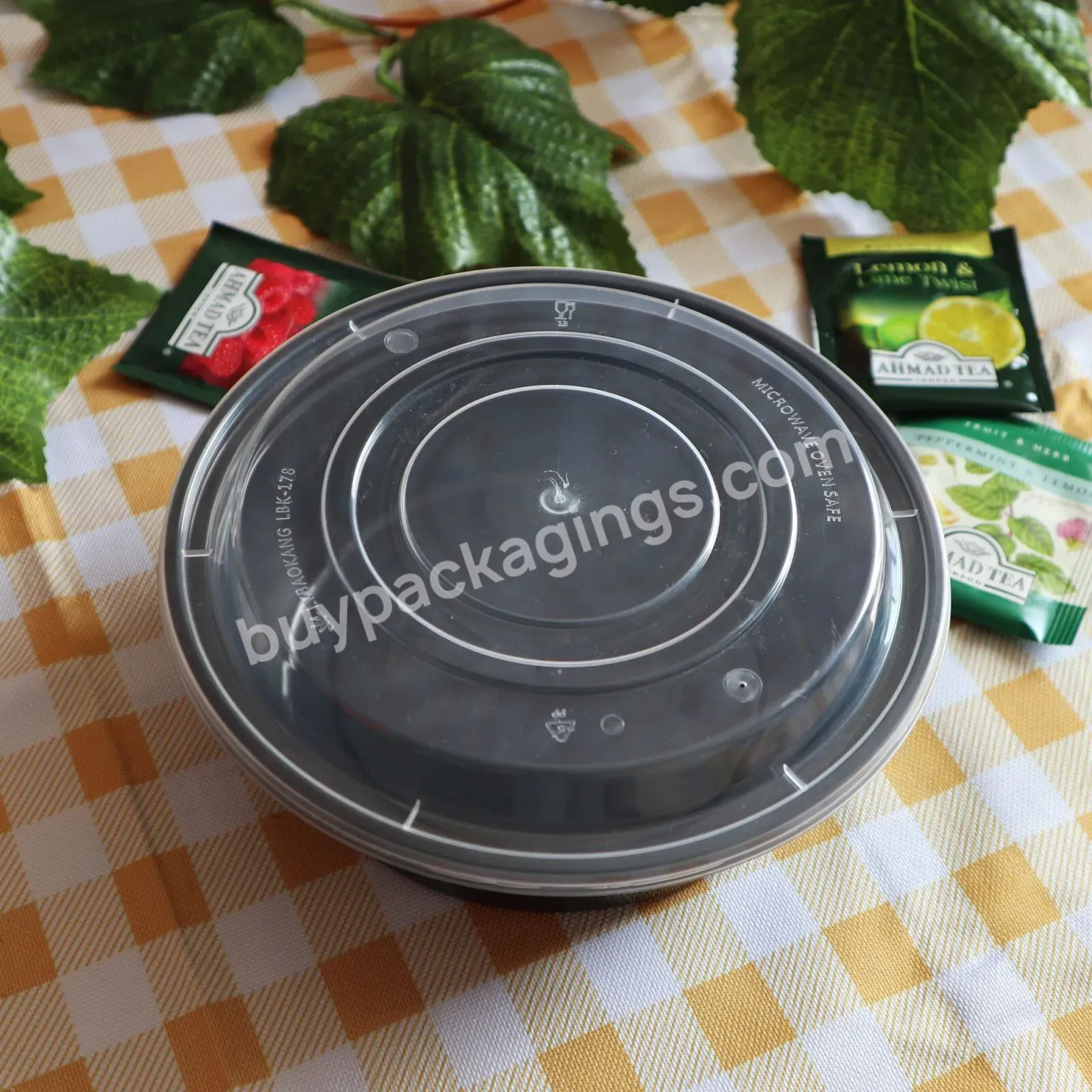 Plastic Salad Container Wholesale Disposable Takeout Plastic Round Black Container With Plastic Lid