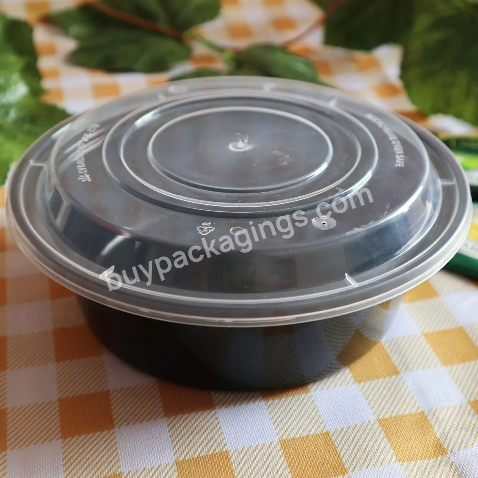 Plastic Salad Container Wholesale Disposable Takeout Plastic Round Black Container With Plastic Lid