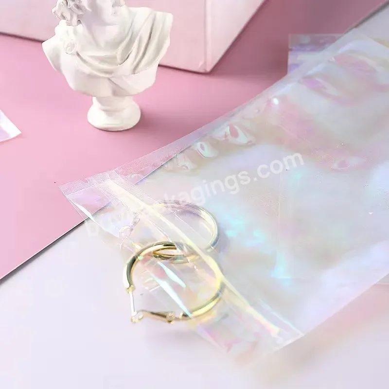 Plastic Zipper Clear Jewelry Bag With Logo Mini Ziplock Laser Holographic Jewelry Pouch For Ring Earring Packaging