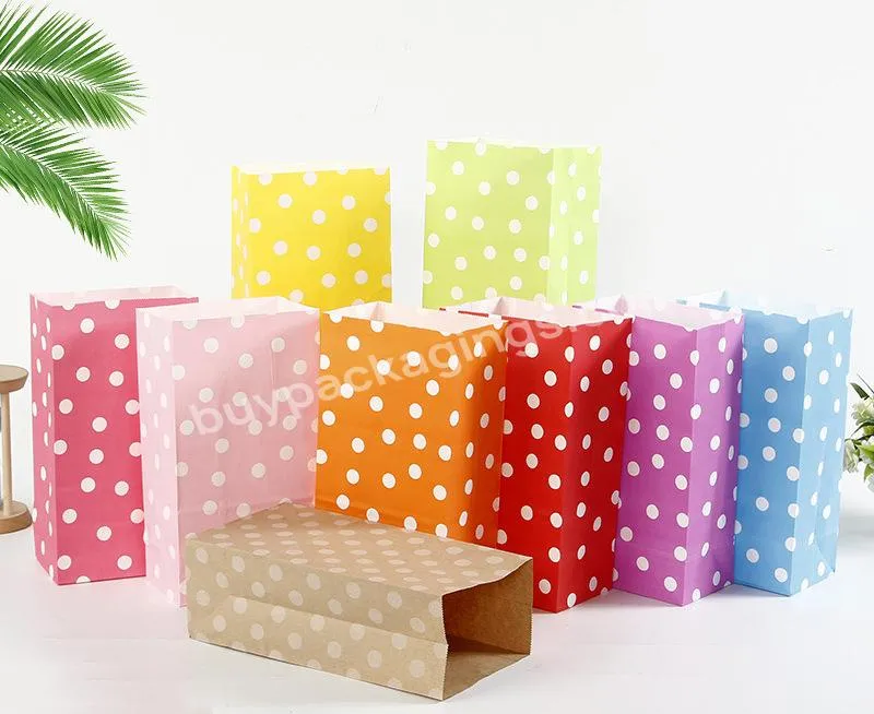Polka dot colorful square bottom paper bag creative theme party candy bag dining table party food packaging bag