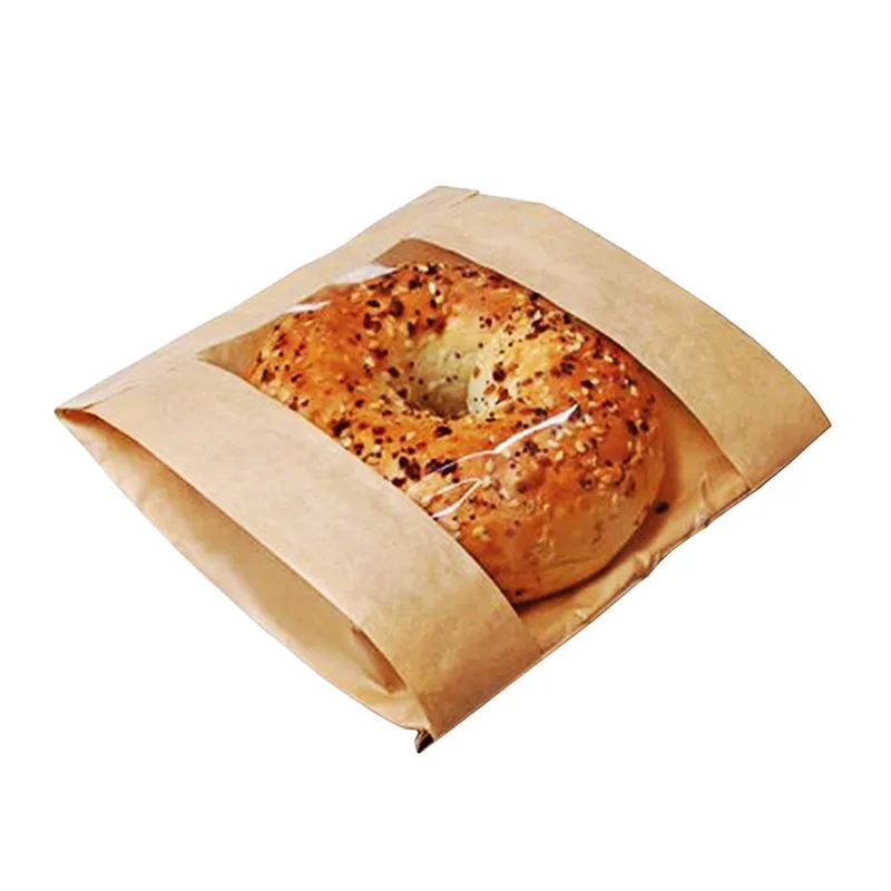 Popcorn bread roast chicken butter food grade brown kraft paper bag with window for fast foods take away bags no handles