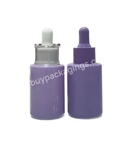 Popular 20ml 30ml 40ml 50ml 100ml 1oz Frosted Purple Flat Shoulder Glass Serum Dropper Bottle And All Kinds Of Lid