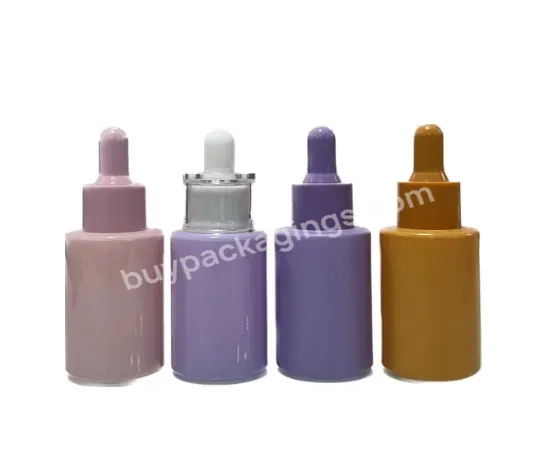 Popular 20ml 30ml 40ml 50ml 100ml 1oz Frosted Purple Flat Shoulder Glass Serum Dropper Bottle And All Kinds Of Lid