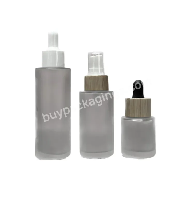 Popular 30ml 50ml 60ml 100ml Flat Shoulder Dropper Bottle Frosted Glass Bottle With Plastic Dropper Pipette For Cosmetic