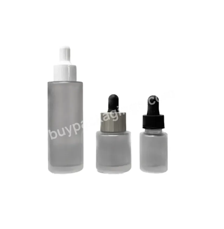 Popular 30ml 50ml 60ml 100ml Flat Shoulder Dropper Bottle Frosted Glass Bottle With Plastic Dropper Pipette For Cosmetic