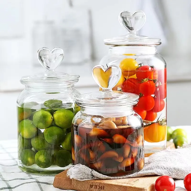 Popular 650ml950ml1350ml Glass Kitchen Food Jar Glass Lids Clear Storage Jar