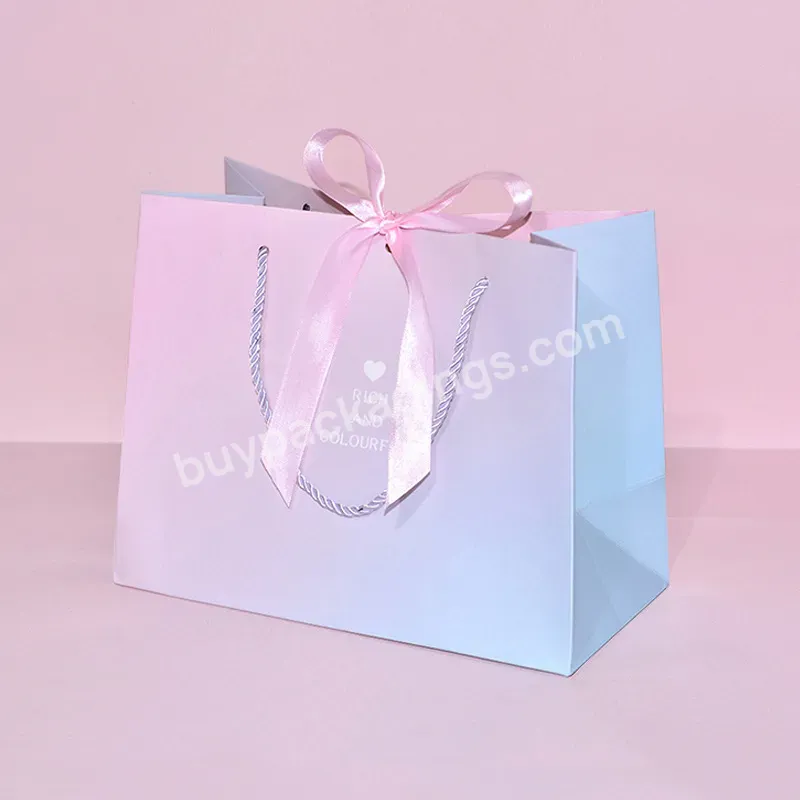 Popular Custom Blue And Pink Gradient Gift Paper Bag With Your Gold Stamping Logo