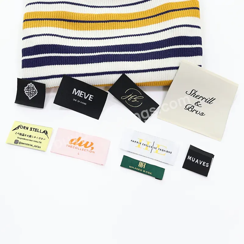 Popular Gold Thread Labels For Clothing,Luxury Silk Clothing Woven Labels Brand Woven Labels