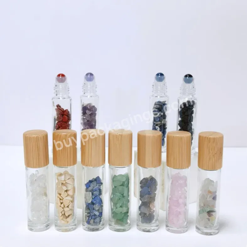 Popular Hot Sale 10ml Roll On Bottle With Gemstone Roller Ball And Natural Crystal Chips Inside Essential Oil Roller Bottle