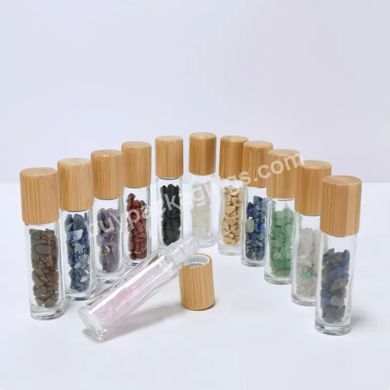 Popular Hot Sale 10ml Roll On Bottle With Gemstone Roller Ball And Natural Crystal Chips Inside Essential Oil Roller Bottle