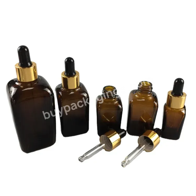 Popular Shape Square Skincare Essential Oil Dark Amber Glass Bottle 5ml 10ml With Aluminum Dropper