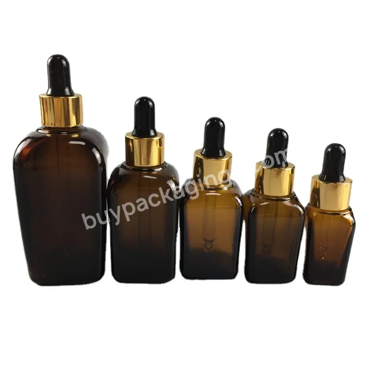 Popular Shape Square Skincare Essential Oil Dark Amber Glass Bottle 5ml 10ml With Aluminum Dropper