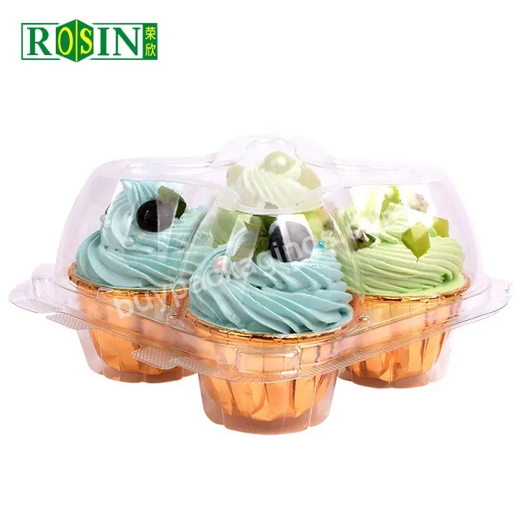 Popular Wholesale Stackable Individual Disposable Clear Hinged Plastic Pet 4 Cupcake Muffin Container Boxes