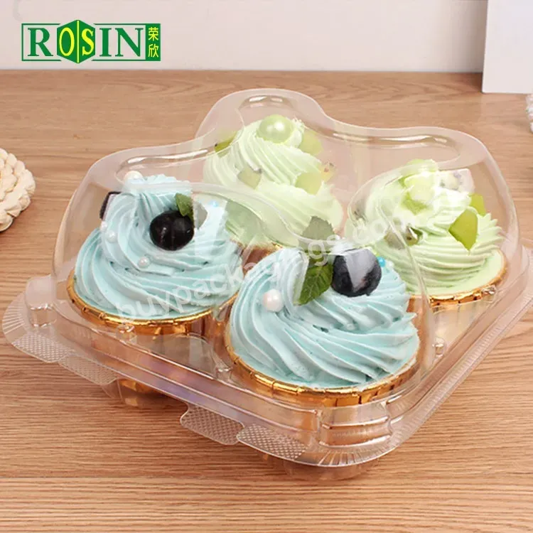 Popular Wholesale Stackable Individual Disposable Clear Hinged Plastic Pet 4 Cupcake Muffin Container Boxes