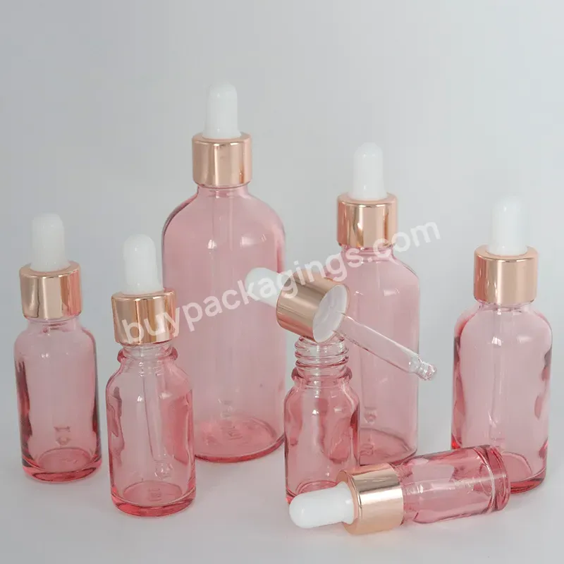 Portable 5ml 10ml 20ml 30ml Travel Dispenser Essential Oil Rose Gold Pink Glass Bottles With Eye Dropper Lids Id