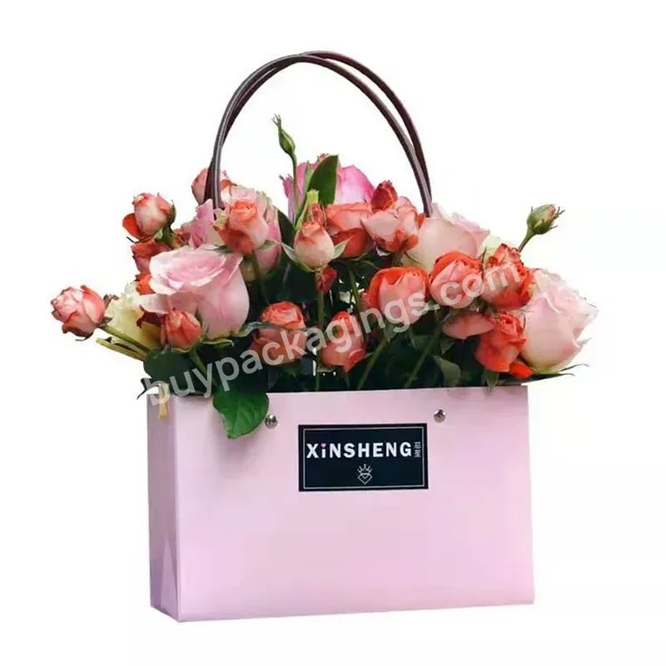 Portable Flower Basket Custom Flower Bouquet Bags Brown Carrier Waterproof Flower Art Paper Bags With Handle