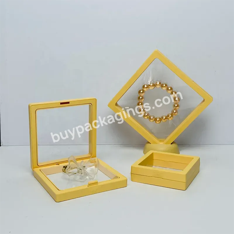 Portable Light Yellow Transparent Membrane 3d Floating Frame Display Jewelry Pendant Coin Show Case Organizer Gift Box Packaging