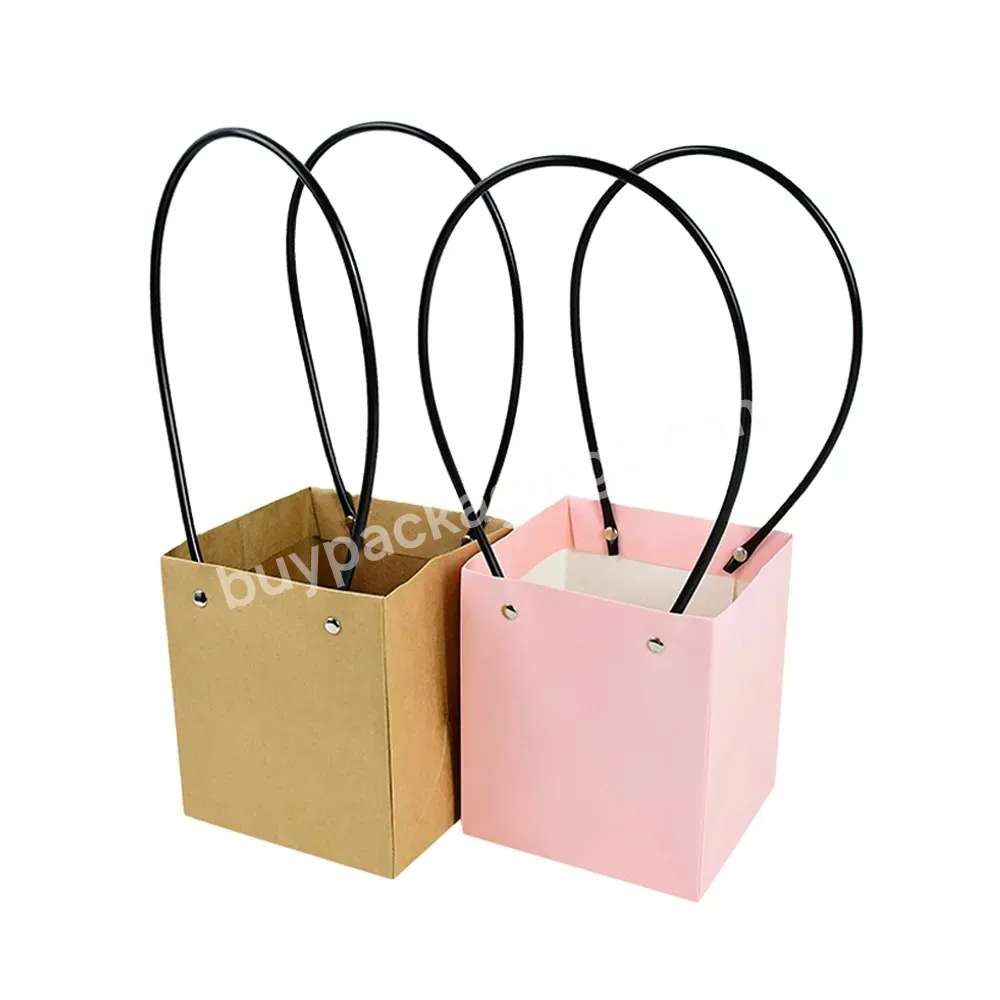 Portable Square Waterproof Kraft Paper Bag Flower Bouquet Packaging Mom Flower Roses Box For Mothers Day Valentine Wedding Gifts