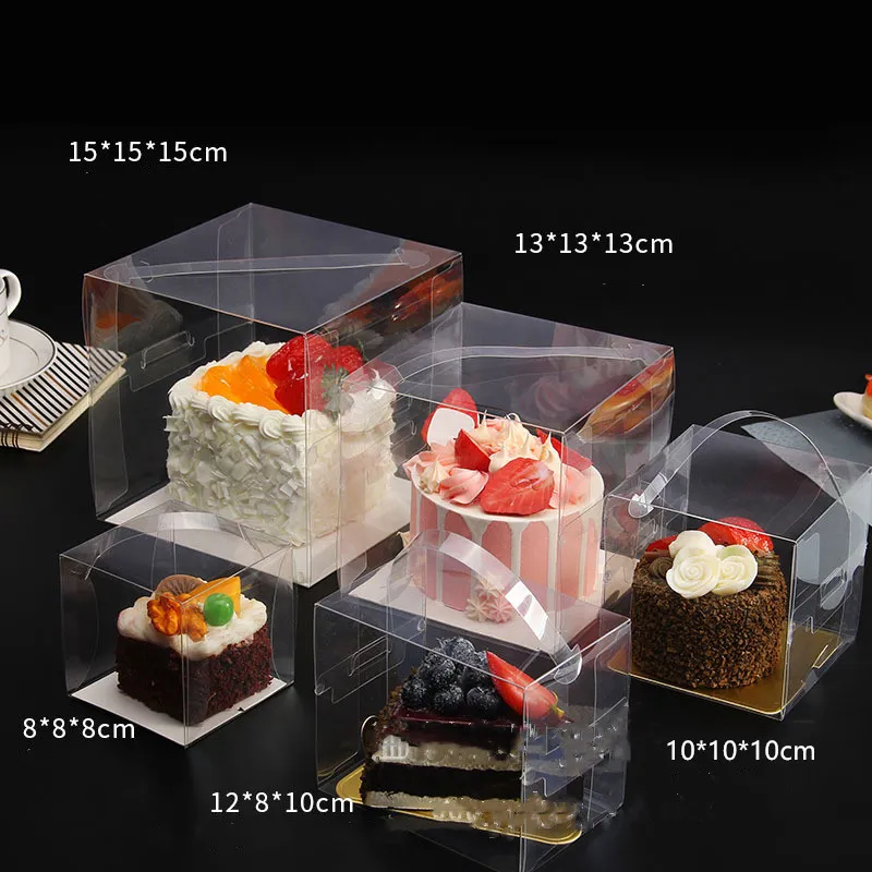 Portable Transparent Bread Carry PET Plastic Clear Cake Box With Handle