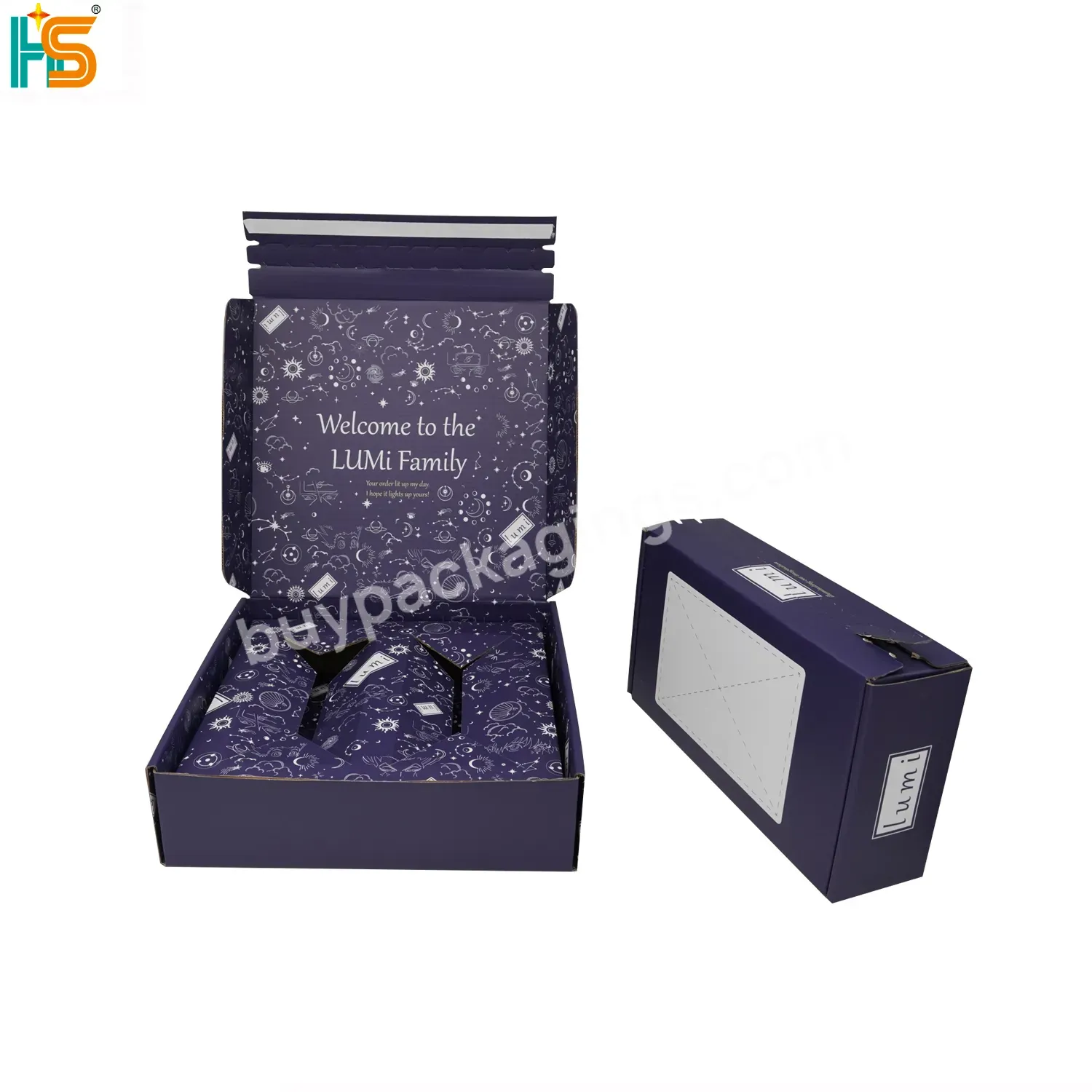 Postal Mailing Adhesive Strip Gift Box Packaging Manufacture Custom Logo Purple Self Seal Mailer Box