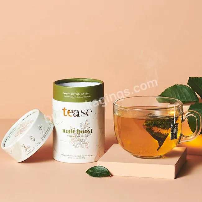 Premium Biodegradable Cylinder Paper Cardboard Tea Bags Canister Packaging for Loose Tea Package