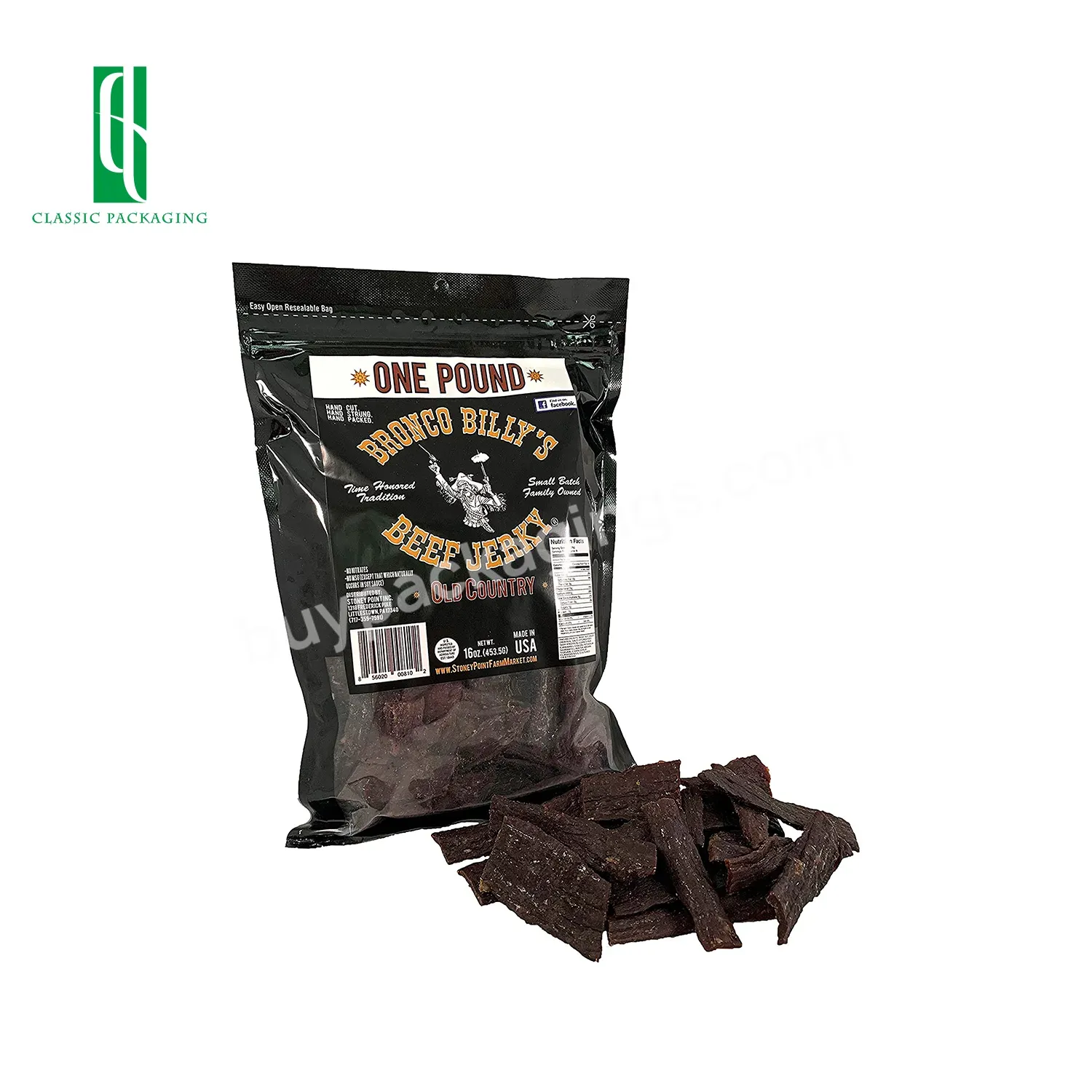 Premium Smell Proof Food Grade Stand Up Custom Dried Meat Beef Jerky Foil Packaging Bags