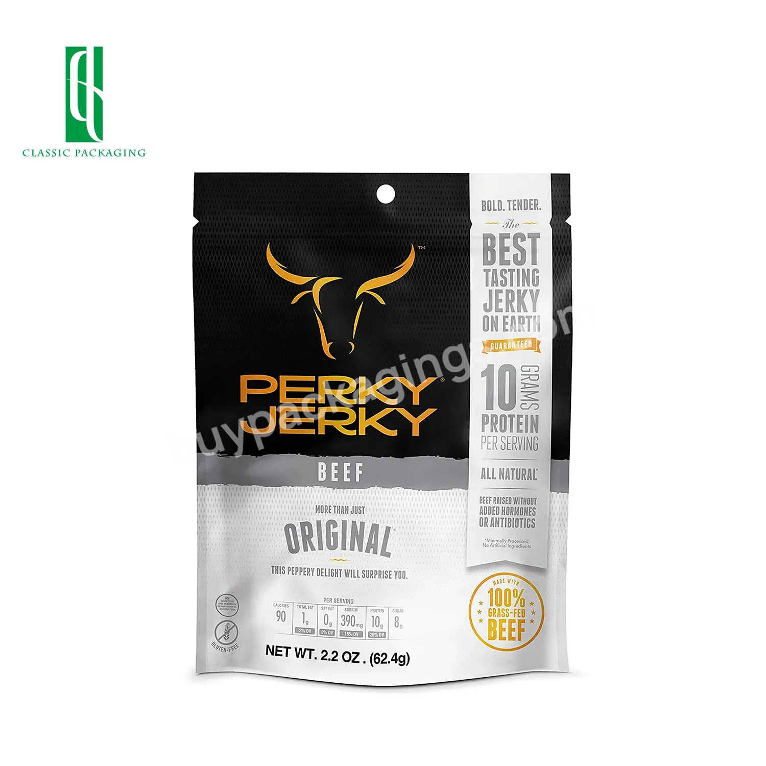 Premium Smell Proof Food Grade Stand Up Custom Dried Meat Beef Jerky Foil Packaging Bags