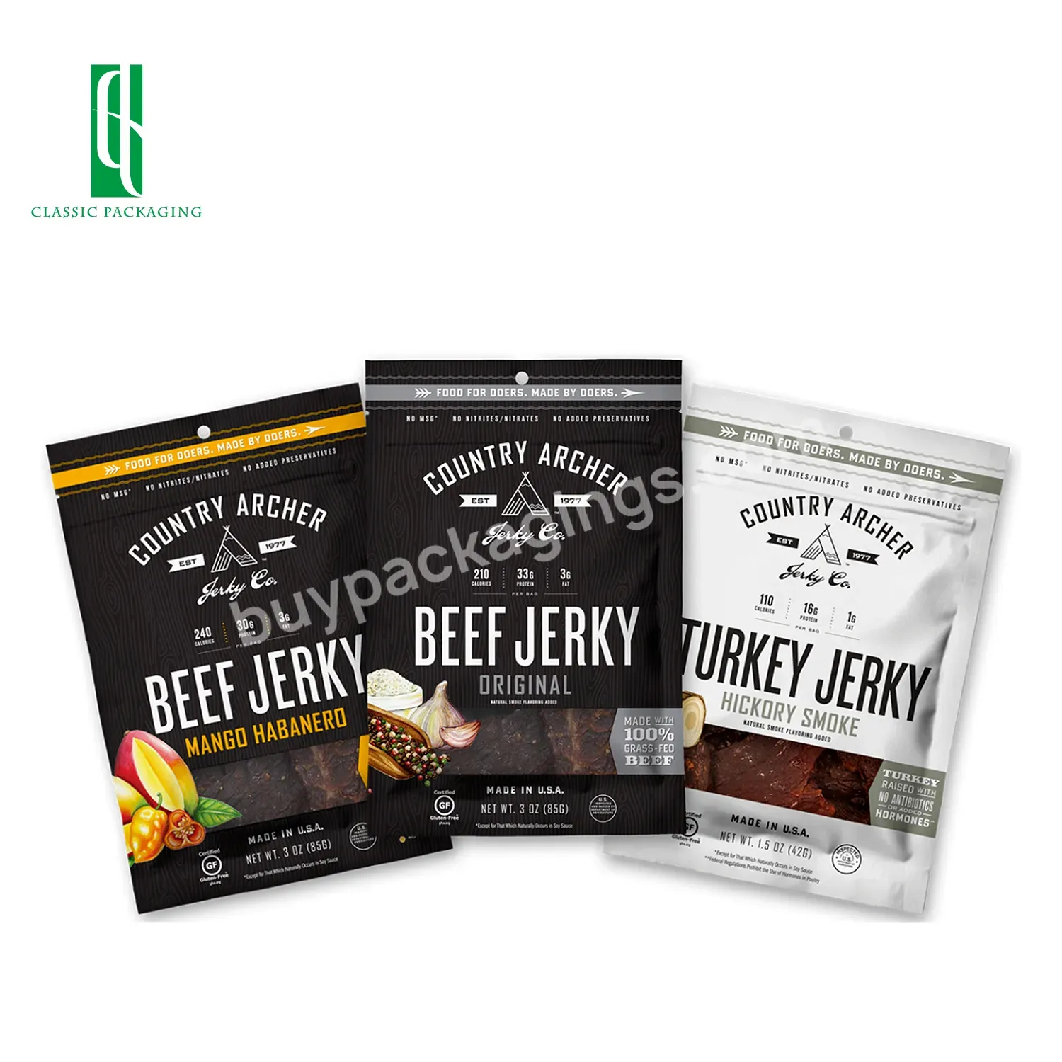 Premium Smell Proof Food Grade Stand Up Custom Printed Plastic Meat Beef Jerky Bags