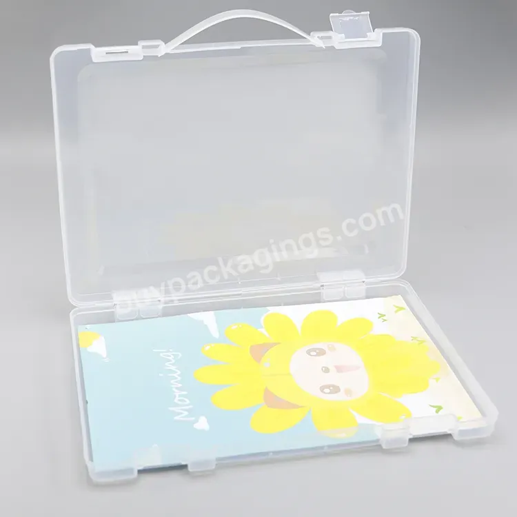 Print Logo Office File Desktop Storage Organizer A4 Size Stationery Plastic Document Box Plastic File Folder With Handle Clear