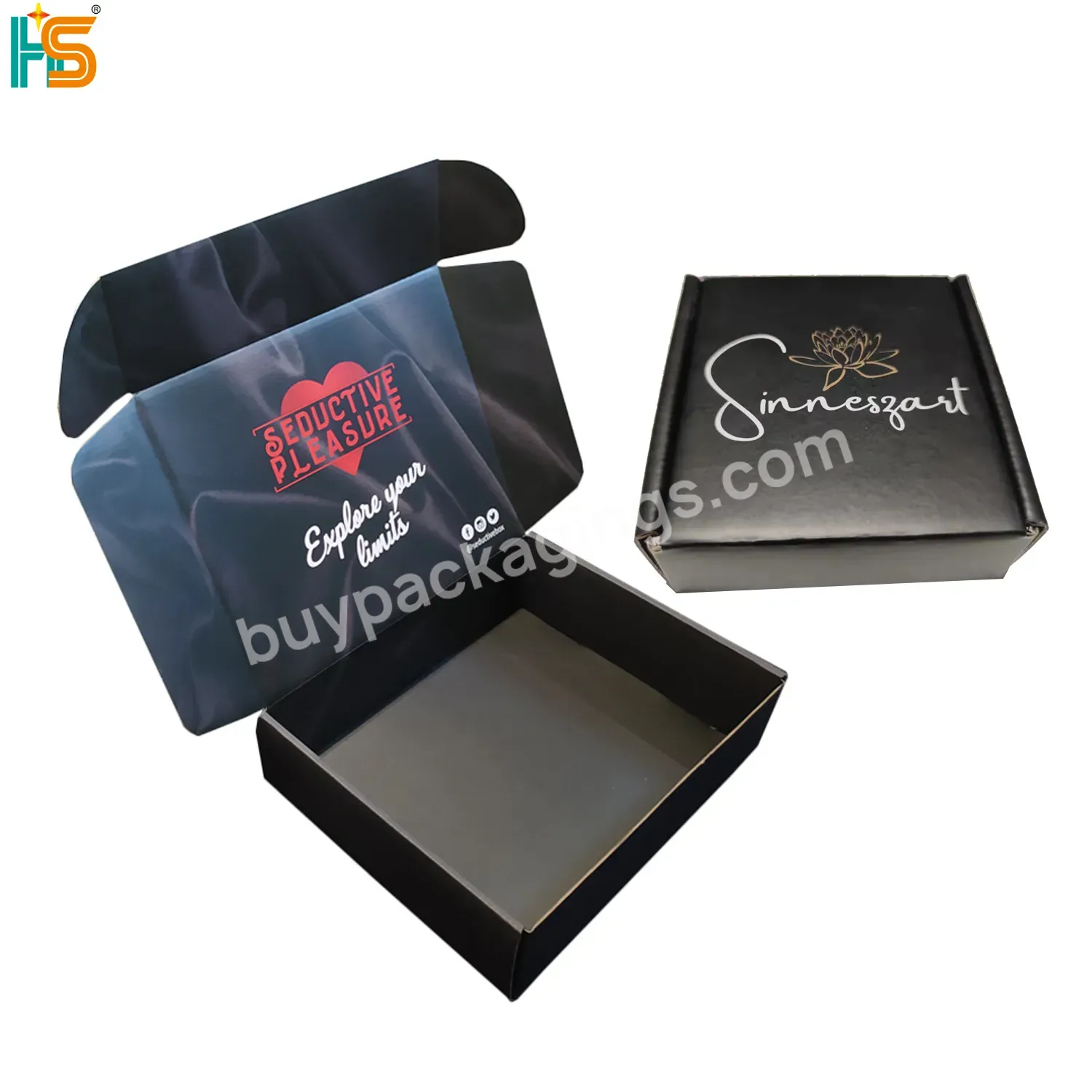 Printed Cardboard Paper Packaging Box Small Black Shipping Custom Logo Corrugated Mailers Box