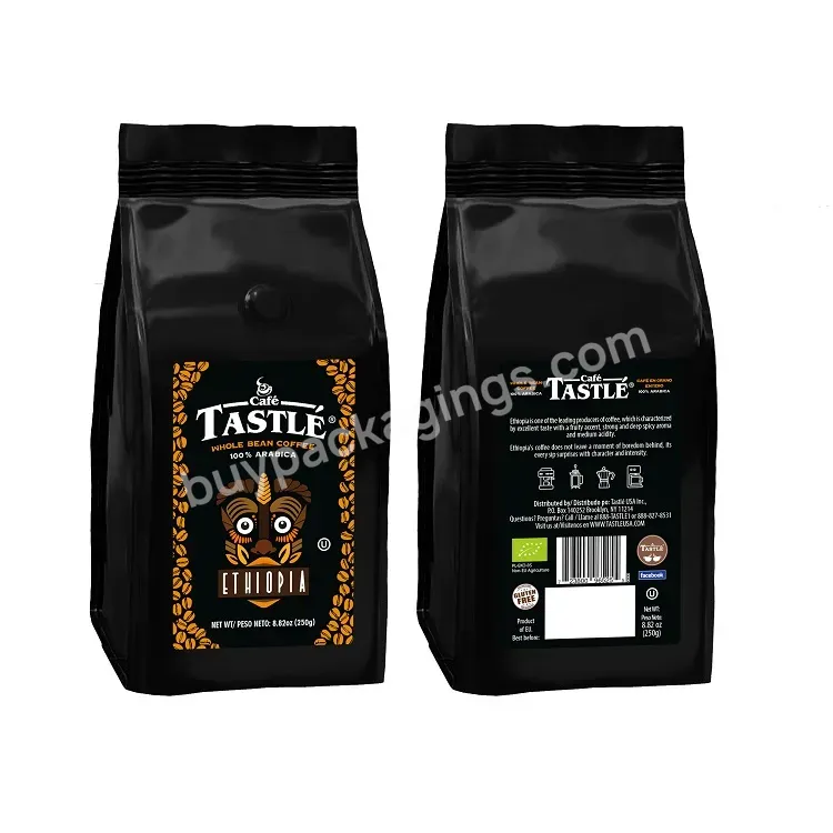 Printed Custom Package Plastic Flat Bottom Side Gusset Pack Excellent Custom Black Coffee Bags With Valve And Zipper