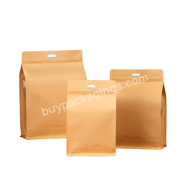 Printed Reusable Yellow Food Grade Biodegradable Upright Bag Brown Kraft Paper Bag Packaging