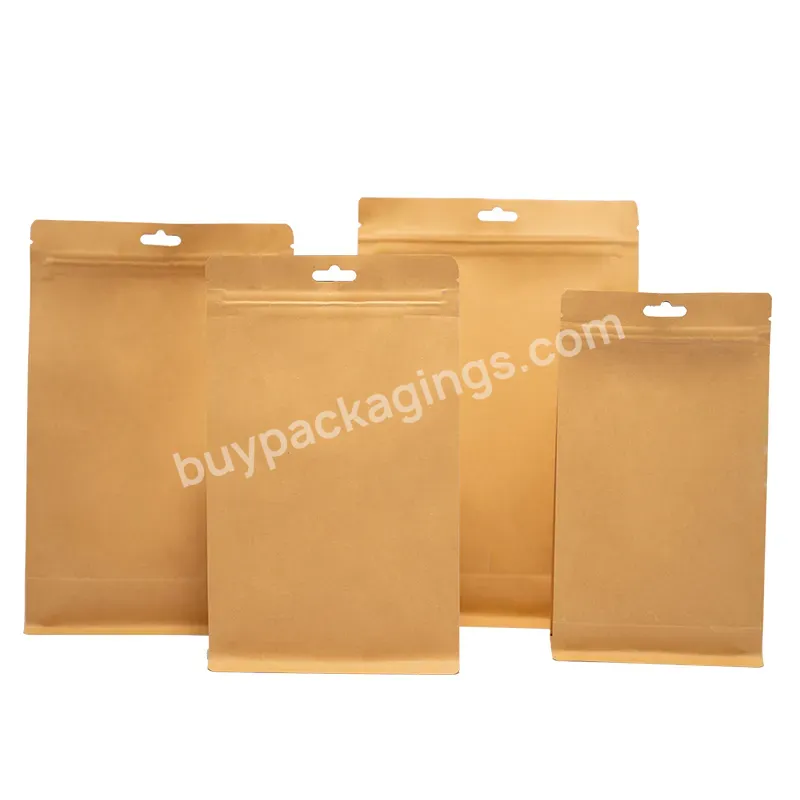 Printed Reusable Yellow Food Grade Biodegradable Upright Bag Brown Kraft Paper Bag Packaging