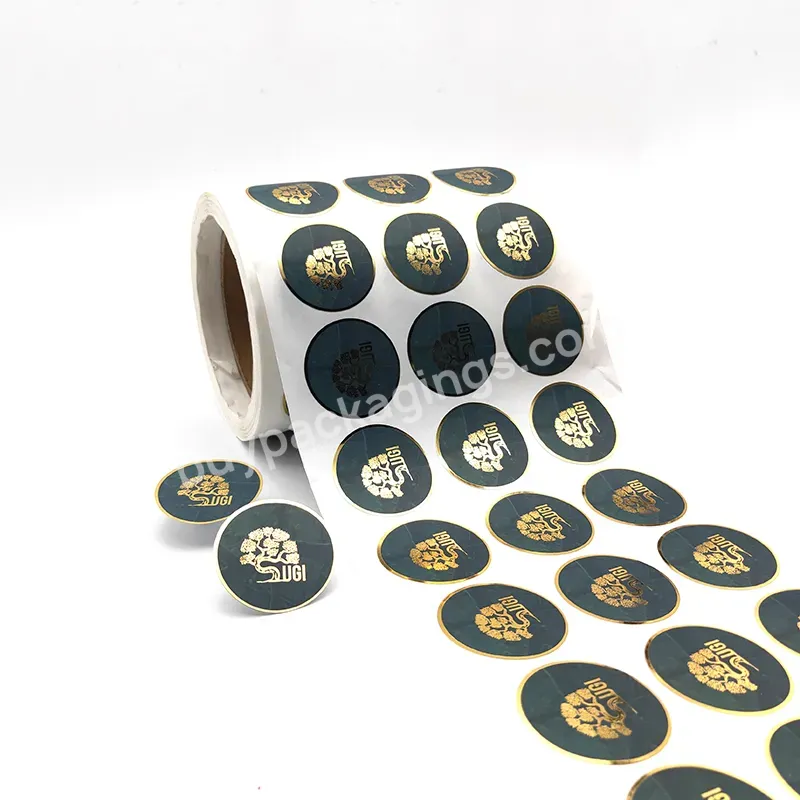 Printed Round Vinyl Brand Customised Gold Foil Stamping Small Logo Roll Label Sticker