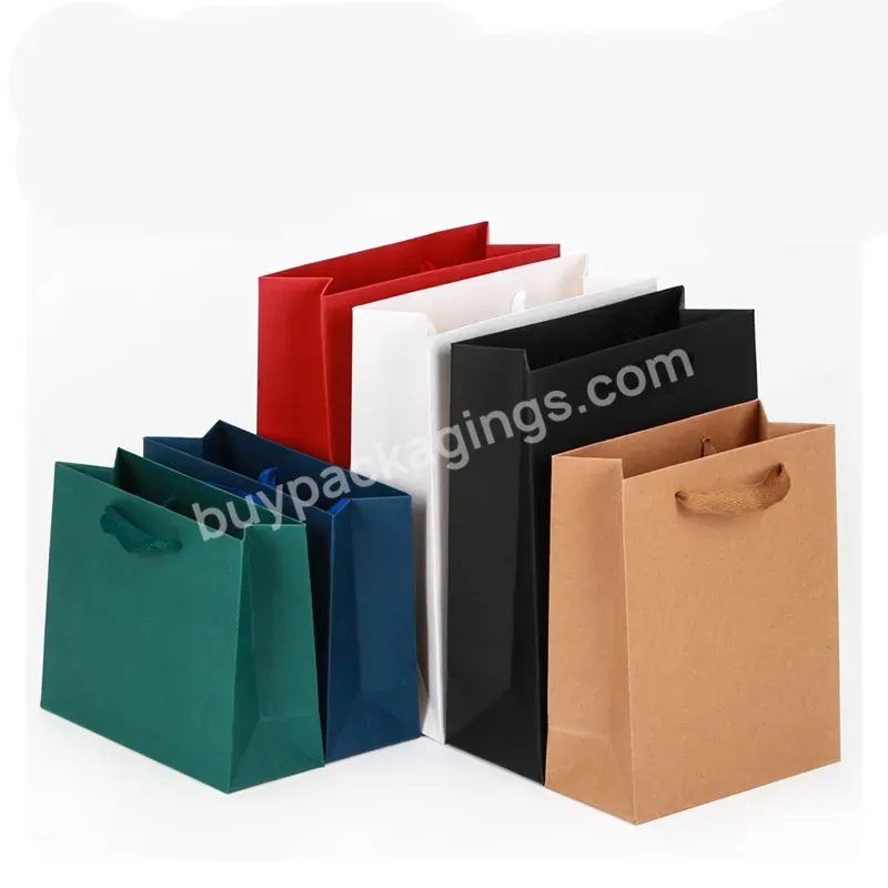 Printed Your Own Logo Packaging White Brown Kraft Gift Craft Shopping Paper Bag With Ribbon Handles