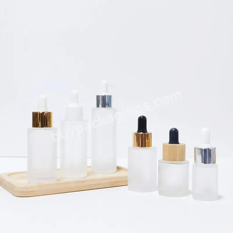 Printing Color Frosted Flat Shoulder Glass Serum Dropper Bottles 10ml 20ml 30ml 40ml 50ml 60ml