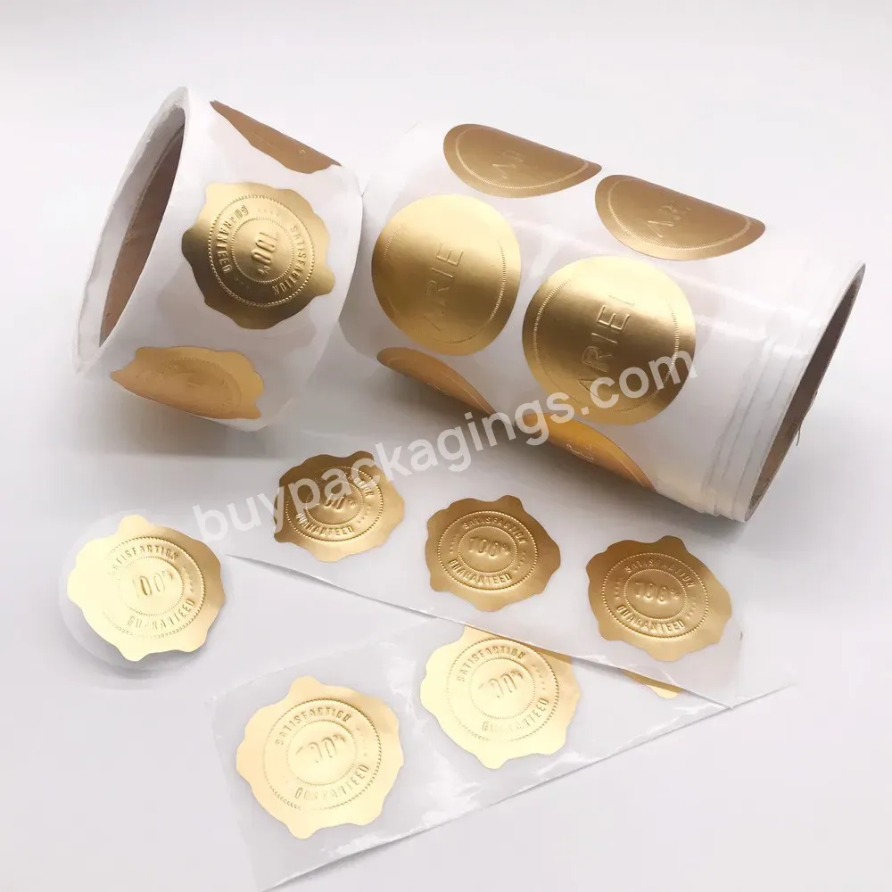 Printing Custom Adhesive Gold Foil Embossed Logo Label Sticker Roll