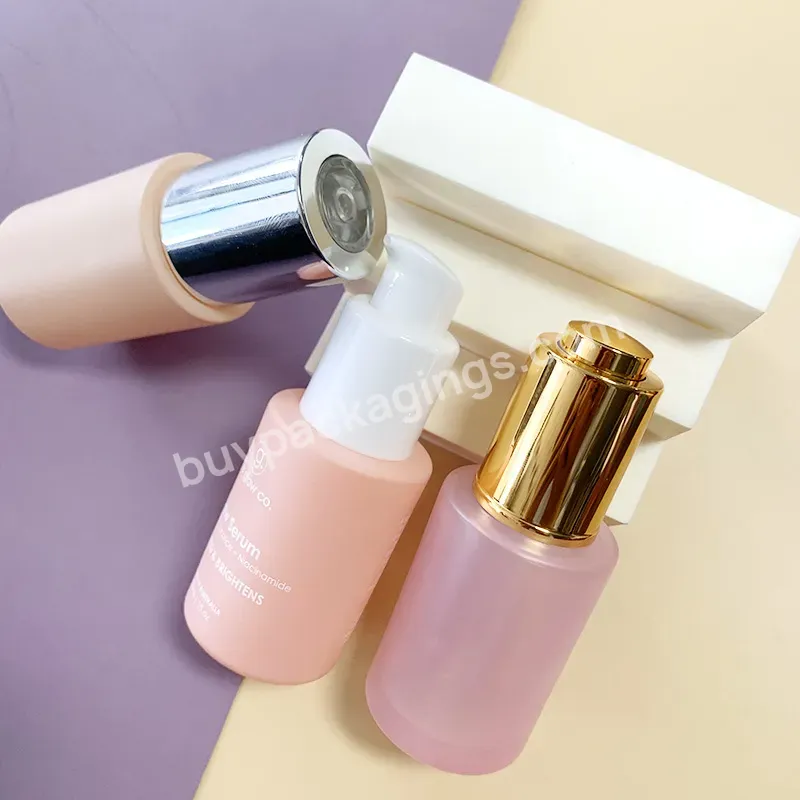 Privare Label Skincare Packaging 30ml 60ml Pink Cosmetic Luxury Glass Essential Oil Serum Dropper Bottle Lotion Pumps Bottles