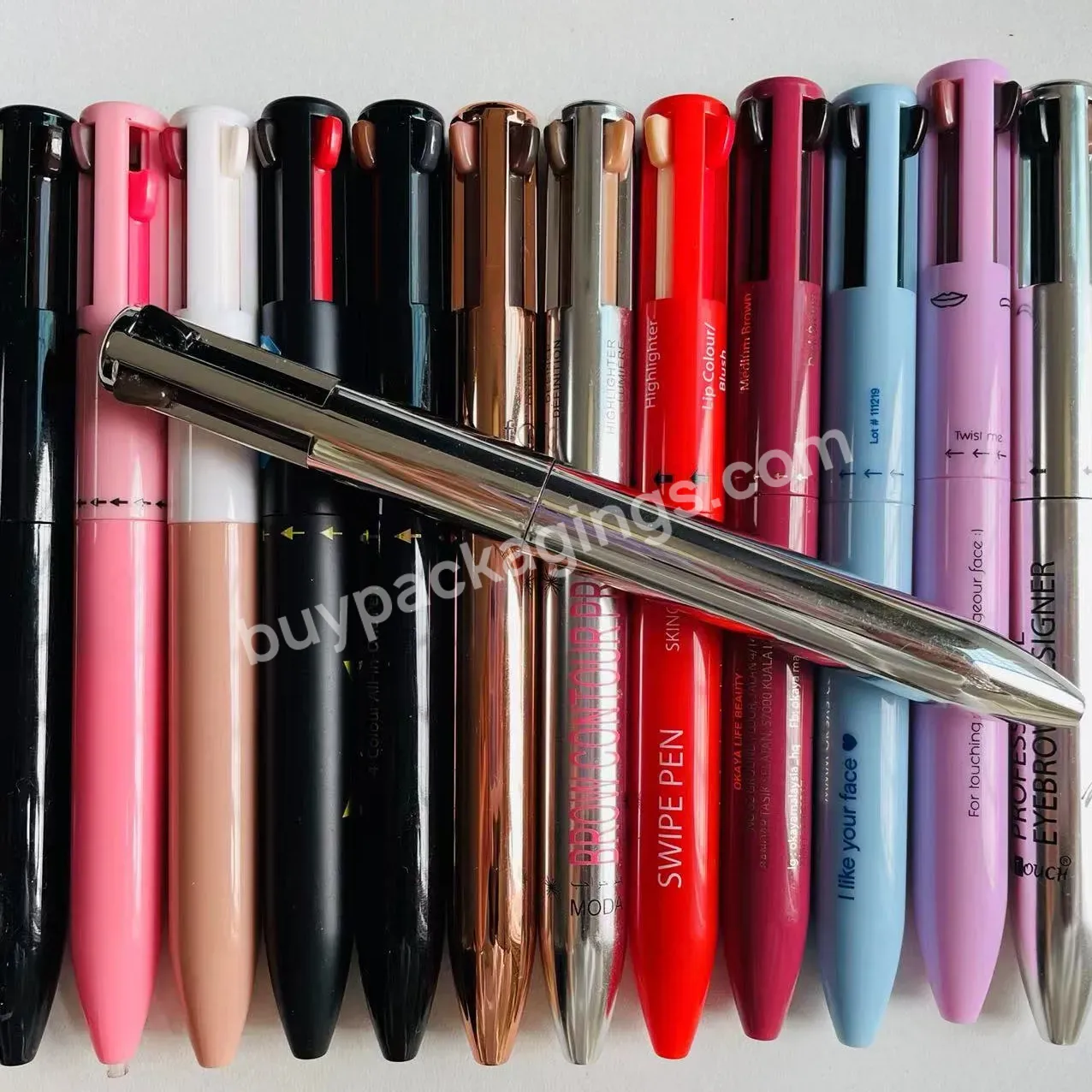 Private Label Customize Brow Contour Pro4 Colors Eyebrow Pencil Tube Packaging 4refills 4 In1 Makeup Pen Plastic Empty Container