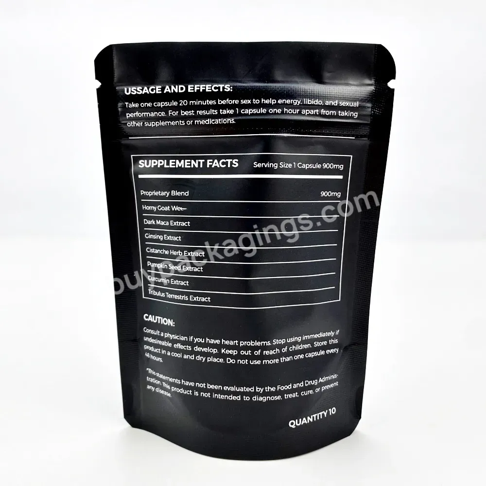 Private Label Printed Self Seal Stand Up Pouch Plastic Mylar Foil Capsule Packaging Small Ziplock Custom Pill Bags