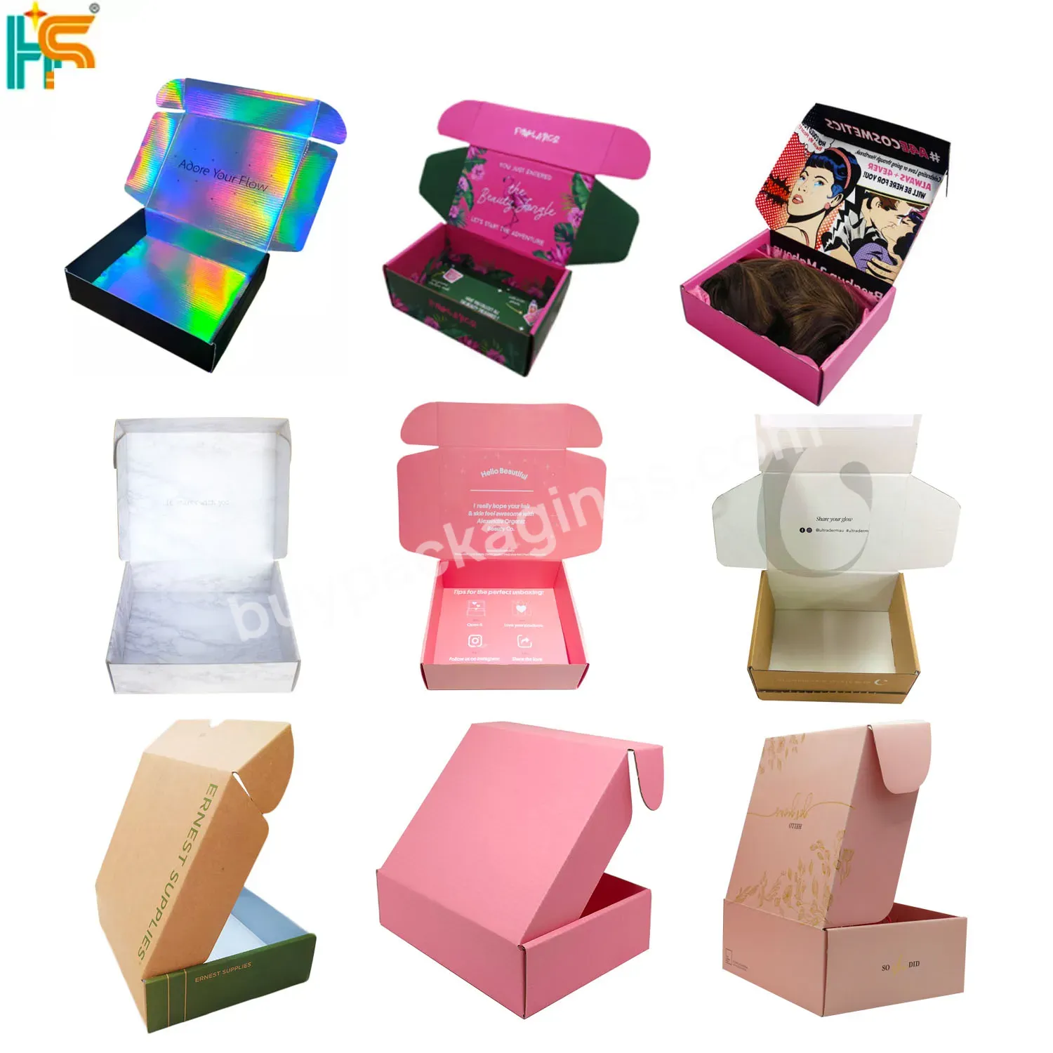 Product Customize Mailer Box Packaging Printing Clothes Apparel Corrugated Custom Wig Boxes With Logo Packaging