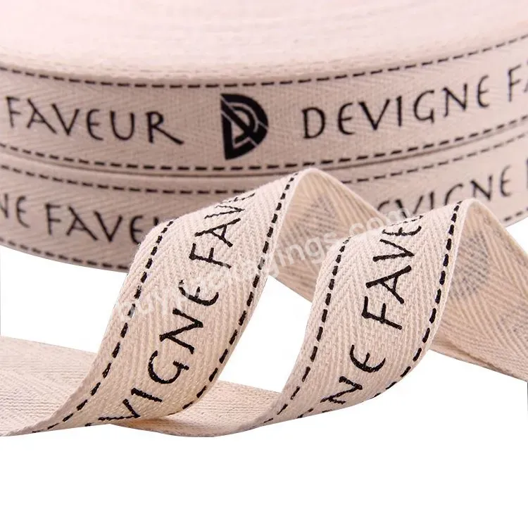 Professional Custom Logo 2.5cm 1 Inch Natural Printed Twill Herringbone 100% Cotton Ribbon Tape - Buy Cotton Ribbon Logo,Ribbon Cotton,Custom Print Cotton Ribbon.