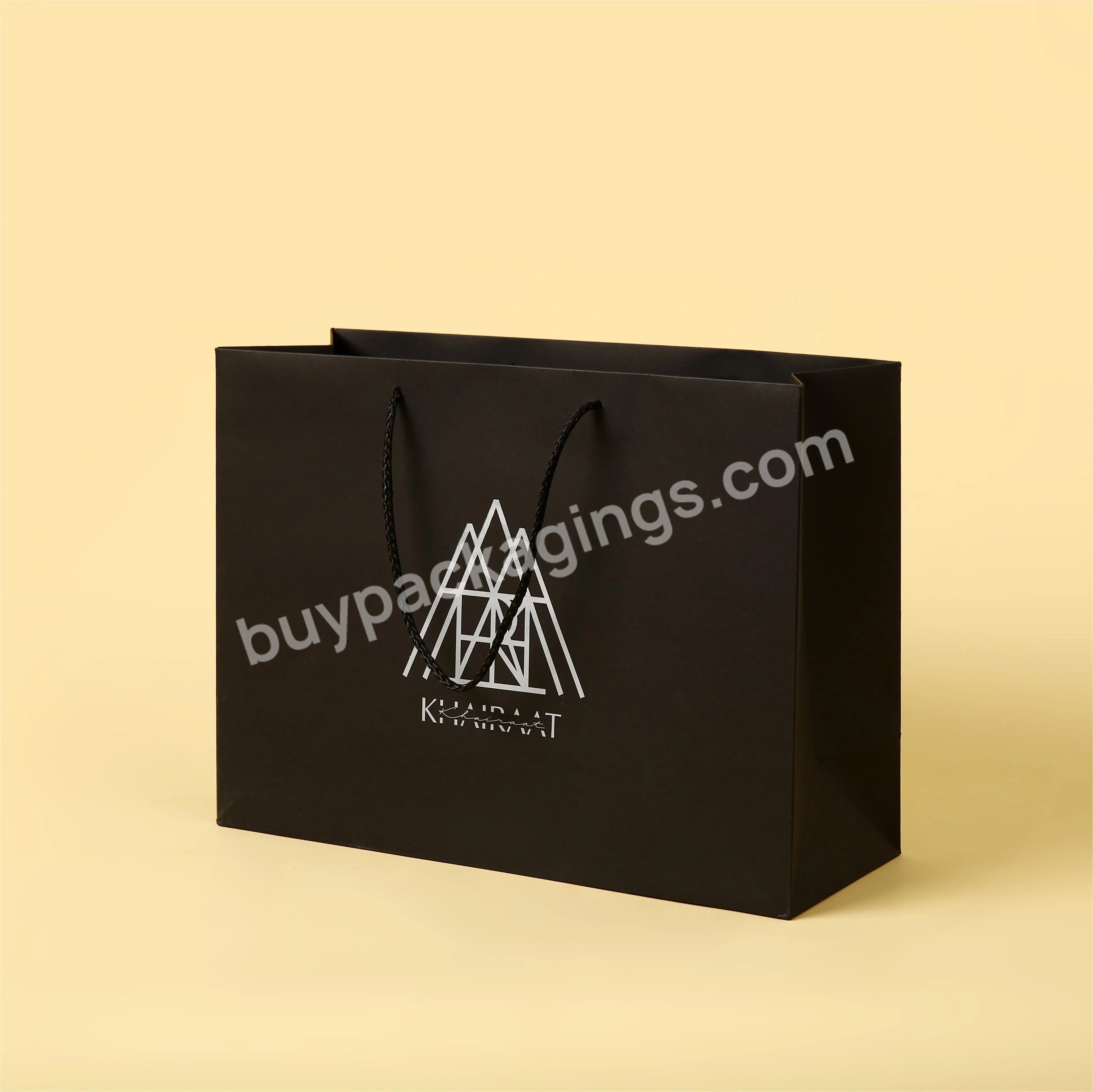 Professional Customized Apparel Packaging Black Paper Bag with Your Brand Logo