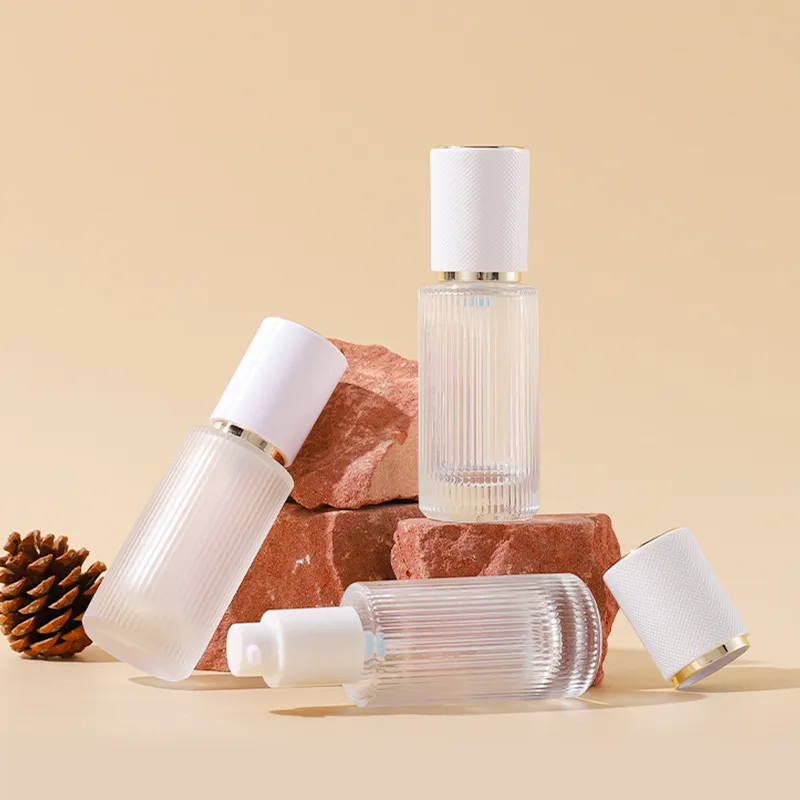 Professional Manufacture Supply 30ml Transparent Frosted Cosmetic Bottle Glass Material Cylinder Bottle Foundation Liquid Bottle