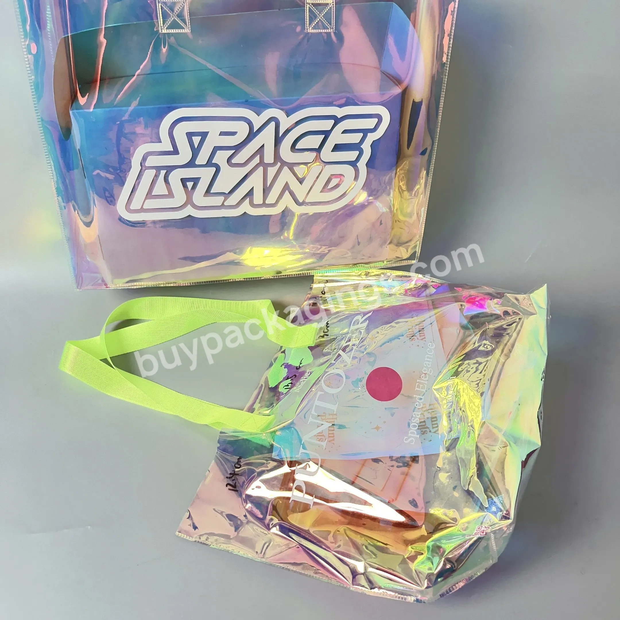 Professional Manufacturer Custom Transparent Holographic Iridescent Shopping Bags